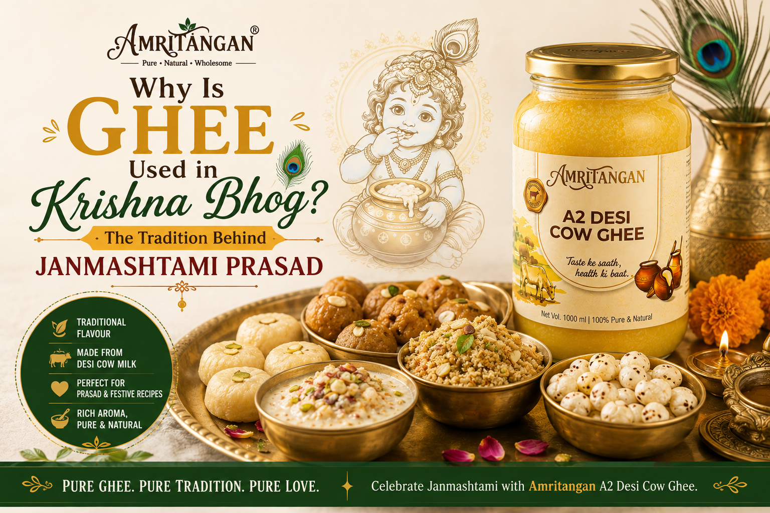 Amritangan A2 Desi Cow Ghee for Janmashtami prasad and Krishna bhog